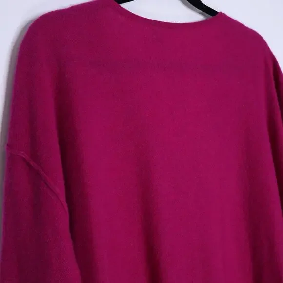 PILCRO Valani Cashmere V Neck Sweater Magenta Hi Low Oversized Women's L - Picture 5 of 11